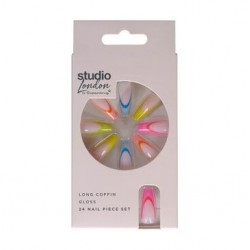 طقم تركيب أظافر فرنسي ملونة 24 قطعة طويلة لامعة طقم تركيب أظافر فرنسي ملونة 24 قطعة طويلة لامعة